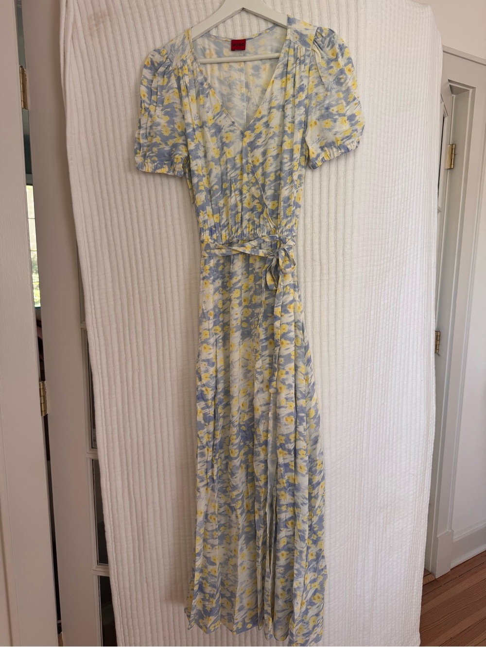 HUGO Floral Wrap Midi Dress Blue Yellow Size US 2